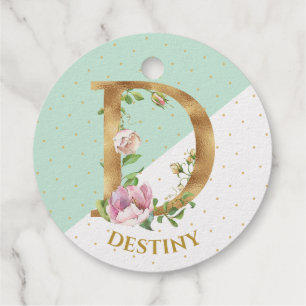 Floral monogram Letter D is for Destiny Favour Tags
