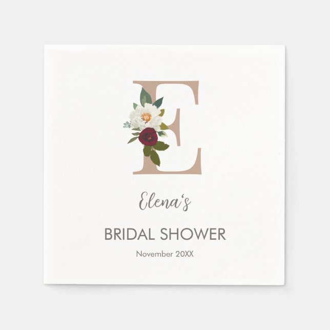 Floral Monogram Letter E Bridal Shower   Napkin (Front)