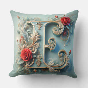 🌸 Floral Monogram Letter E Decor Home Accent ✨ Throw Pillow