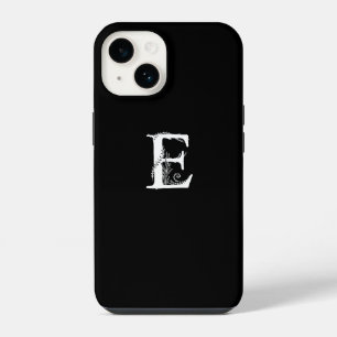 FLORAL MONOGRAM LETTER E MINIMALIST BLACK COLOR iPhone 14 CASE
