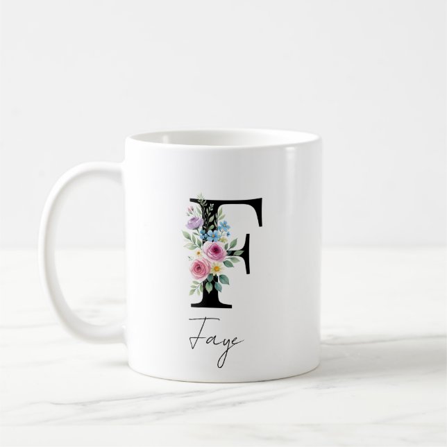  Floral Monogram – Letter F Coffee Mug (Left)