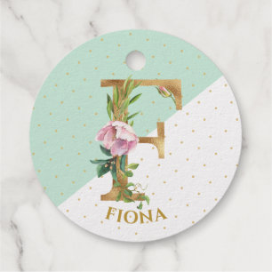 Floral monogram letter F for Fiona Favour Tags
