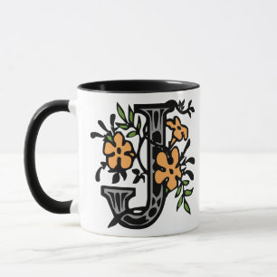 Floral Monogram Letter J Mug