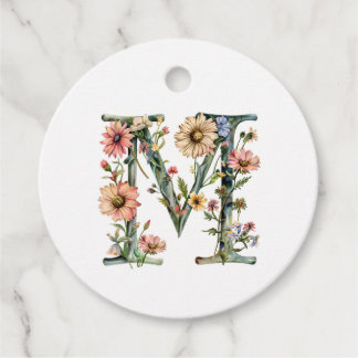 Floral Monogram Letter M Favour Tags