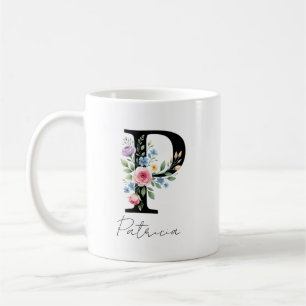  Floral Monogram – Letter P Coffee Mug