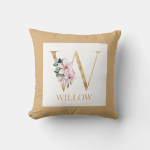Floral monogram letter W Throw Pillow