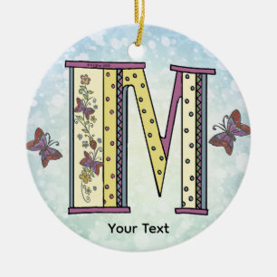 floral Monogram M Ceramic Ornament