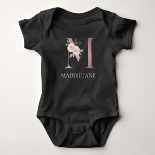 Floral Monogram M Name Baby Bodysuit