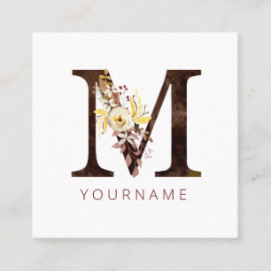 Floral Monogram M Rich Autumn Foliage Square Business Card