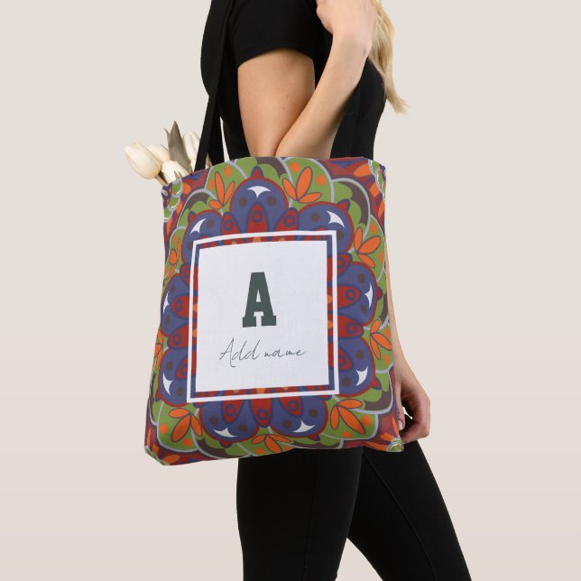 Floral Monogram Mandala Custom name  Tote Bag (Close Up)