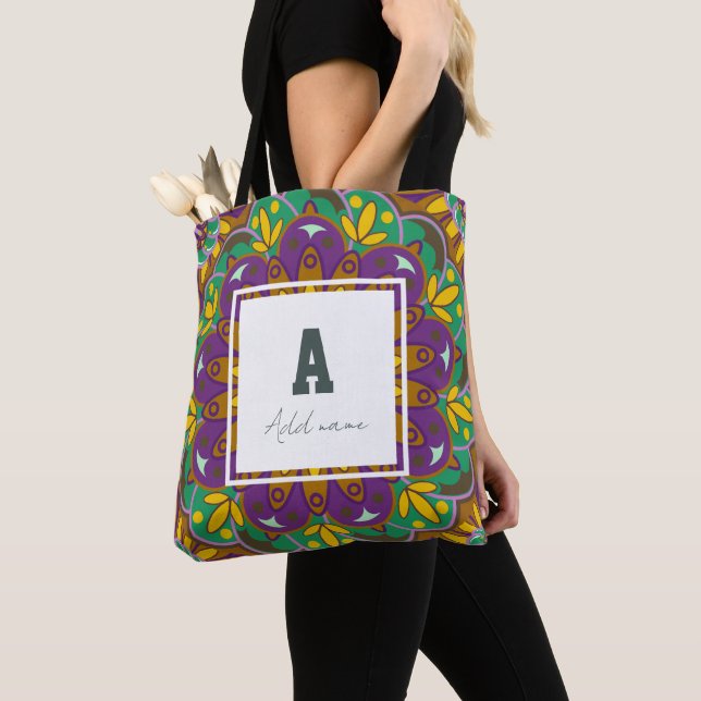 Floral Monogram Mandala Custom name  Tote Bag (Close Up)