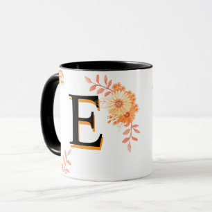 Floral Monogram Mug – Elegant Letter E Coffee Cup