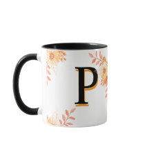 Floral Monogram Mug – Elegant Letter P Coffee Cup