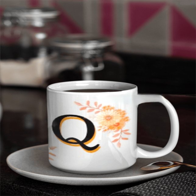 Floral Monogram Mug –Elegant Letter Q-writ u name (Creator Uploaded)