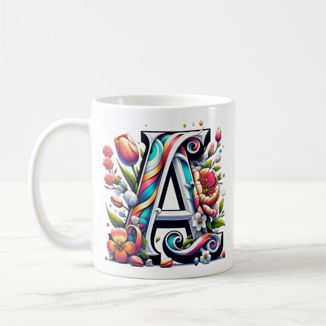 Floral Monogram Mug – Letter A  (Left)