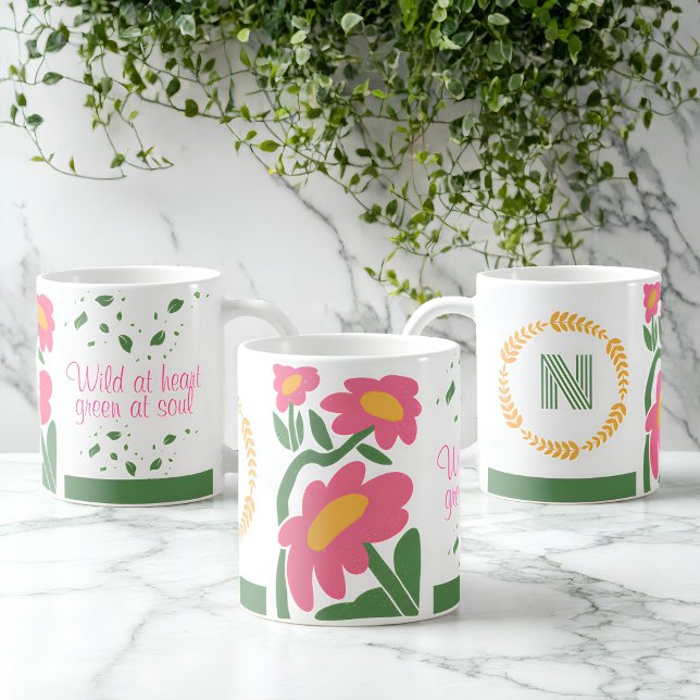 Floral Monogram Mug - Wild at Heart, Green at Soul (Creator Uploaded)