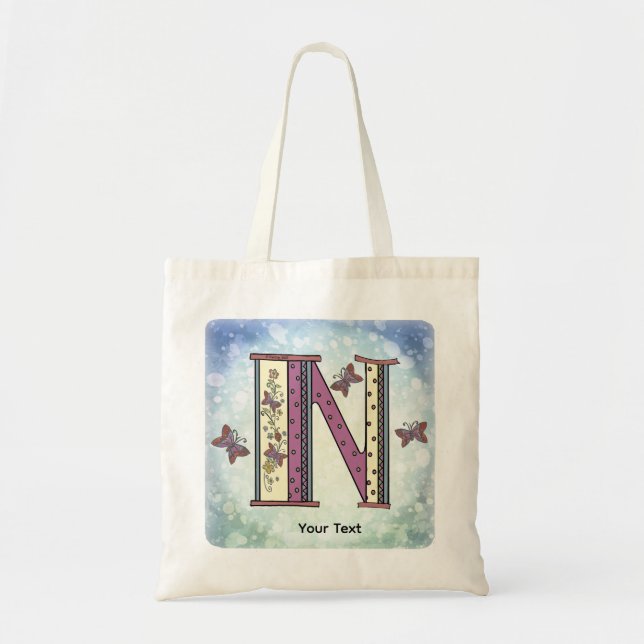 floral Monogram N  Tote Bag  (Front)