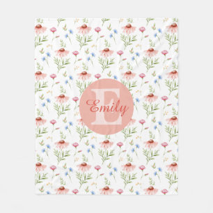 Floral Monogram Name Fleece Blanket For Girls