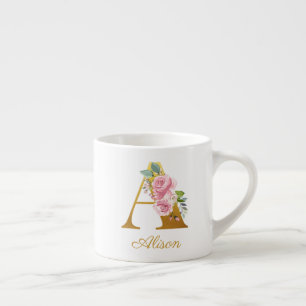 Floral Monogram Name Initial Botanical Custom Espresso Cup
