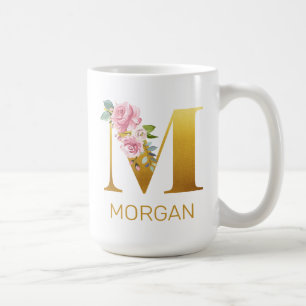 Floral Monogram Name Initial Botanical Personalize Coffee Mug