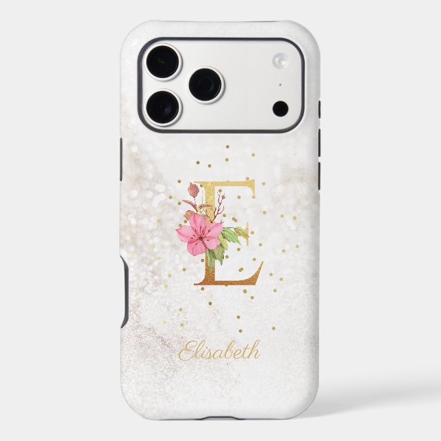Floral Monogram Name Initial E Letter Personalize (Back)