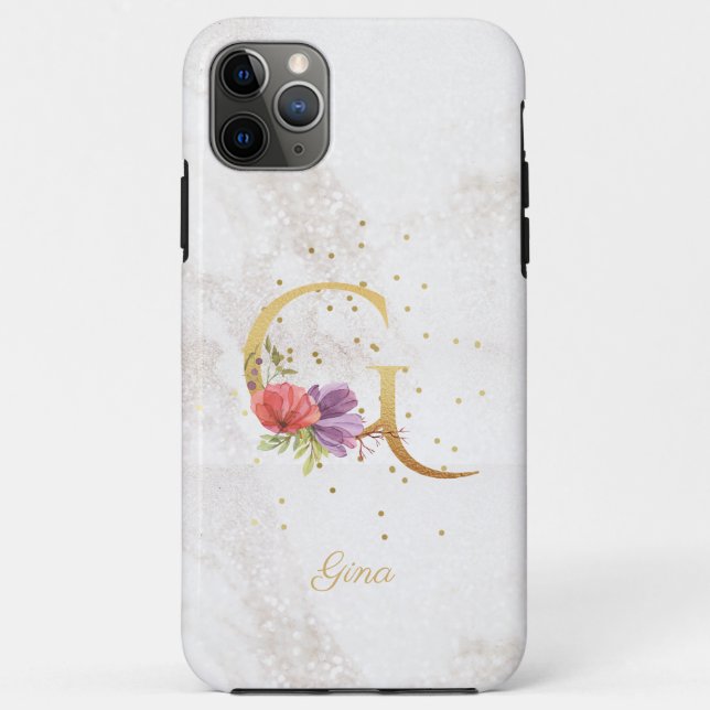 Floral Monogram Name Initial G Letter Personalize Case-Mate iPhone Case (Back)