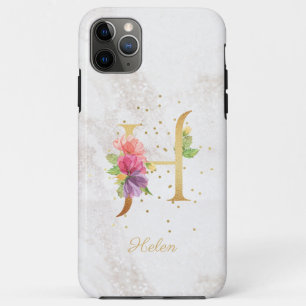 Floral Monogram Name Initial H Letter Personalize iPhone 11 Pro Max Case
