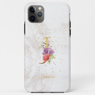 Floral Monogram Name Initial J Letter Personalize iPhone 11 Pro Max Case