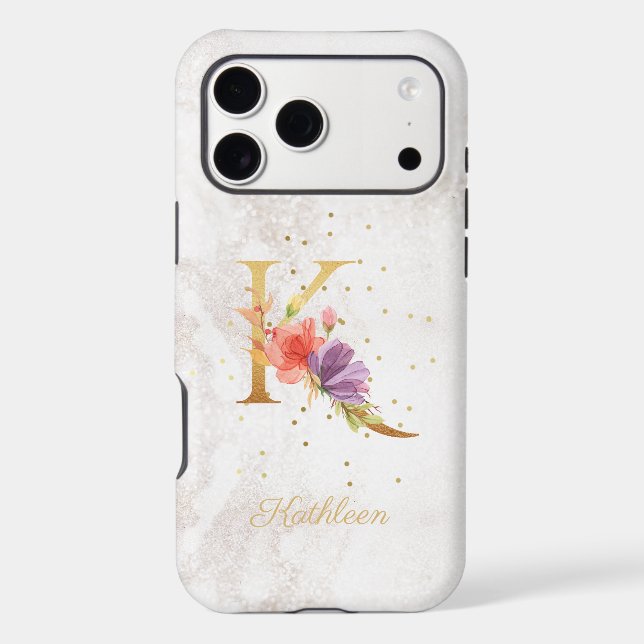 Floral Monogram Name Initial K Letter Personalize (Back)