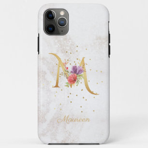 Floral Monogram Name Initial M Letter Personalize iPhone 11 Pro Max Case