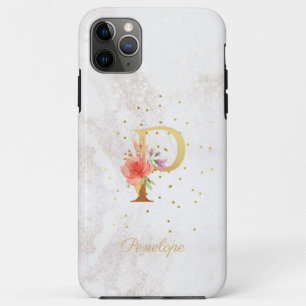 Floral Monogram Name Initial P Letter Personalize iPhone 11 Pro Max Case