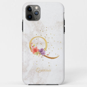 Floral Monogram Name Initial Q Letter Personalize iPhone 11 Pro Max Case