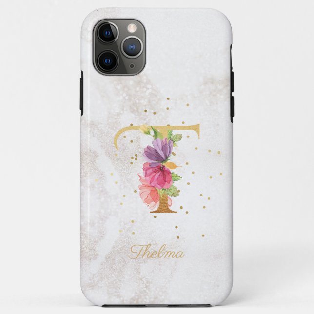 Floral Monogram Name Initial T Letter Personalize Case-Mate iPhone Case (Back)