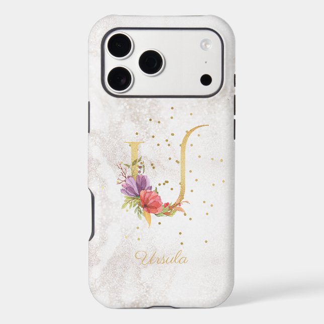 Floral Monogram Name Initial U Letter Personalize (Back)