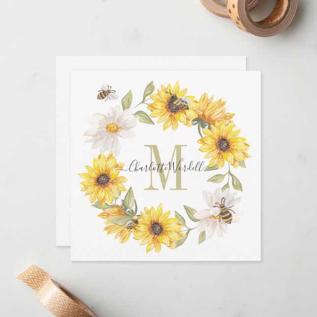 Floral Monogram  Note Card (Front/Back In Situ)