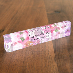 Floral Monogram Office Desk Name Plate