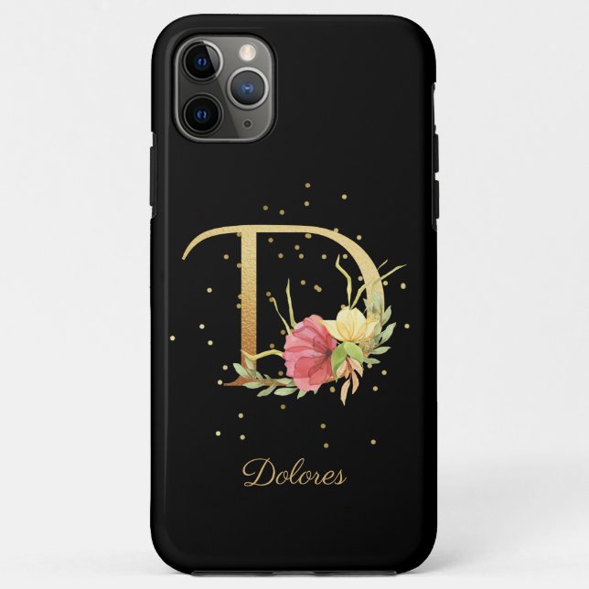 Floral Monogram Personalize Name Initial D Letter Case-Mate iPhone Case (Back)