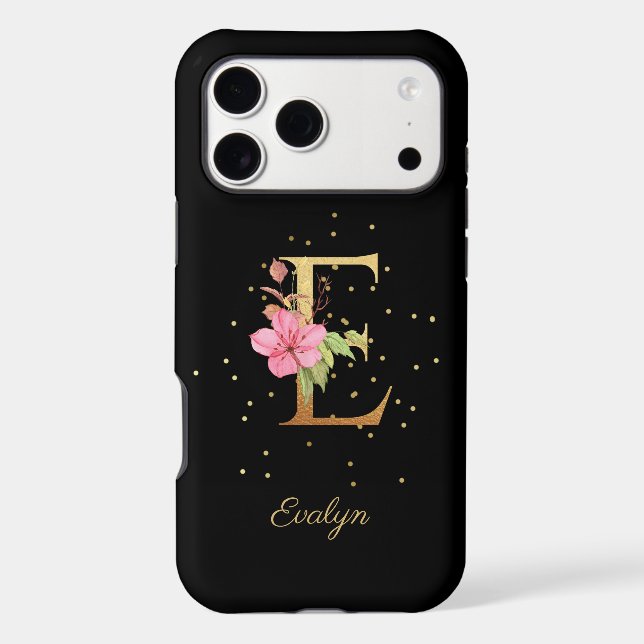 Floral Monogram Personalize Name Initial E Letter (Back)