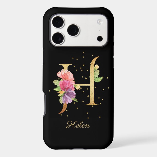 Floral Monogram Personalize Name Initial H Letter (Back)