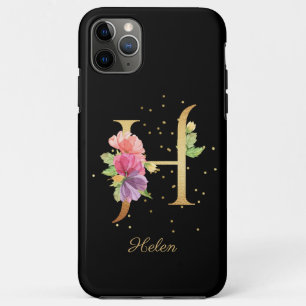 Floral Monogram Personalize Name Initial H Letter iPhone 11 Pro Max Case