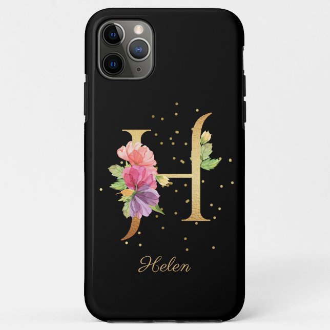 Floral Monogram Personalize Name Initial H Letter Case-Mate iPhone Case (Back)