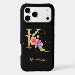 Floral Monogram Personalize Name Initial K Letter