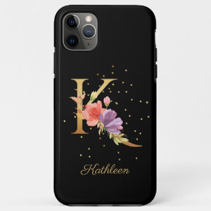 Floral Monogram Personalize Name Initial K Letter iPhone 11 Pro Max Case