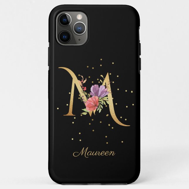 Floral Monogram Personalize Name Initial M Letter Case-Mate iPhone Case (Back)