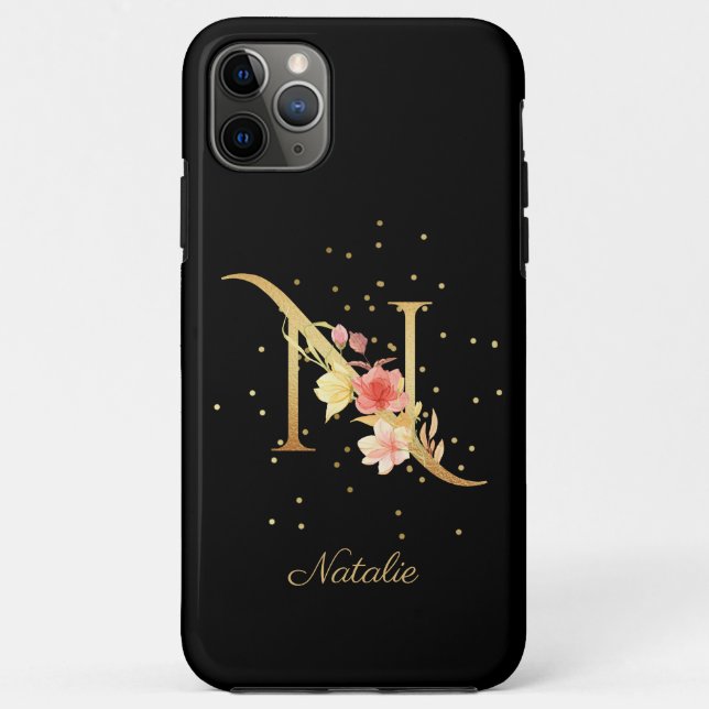 Floral Monogram Personalize Name Initial N Letter Case-Mate iPhone Case (Back)