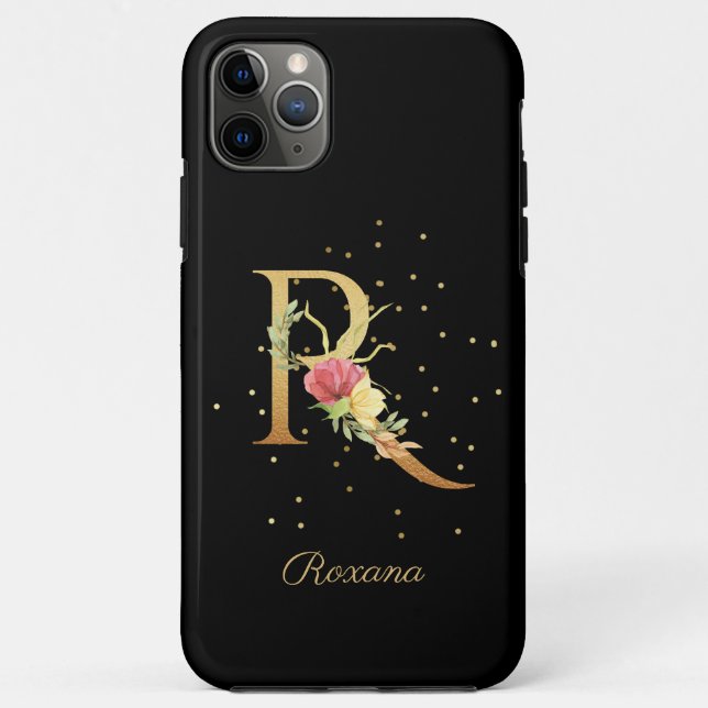 Floral Monogram Personalize Name Initial R Letter Case-Mate iPhone Case (Back)