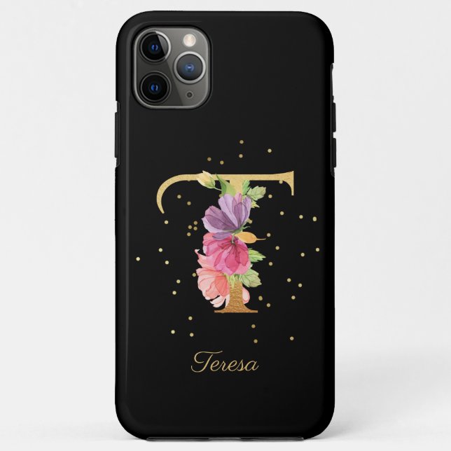 Floral Monogram Personalize Name Initial T Letter Case-Mate iPhone Case (Back)