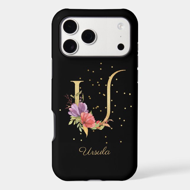 Floral Monogram Personalize Name Initial U Letter (Back)