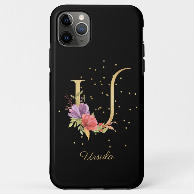 Floral Monogram Personalize Name Initial U Letter Case-Mate iPhone Case (Back)