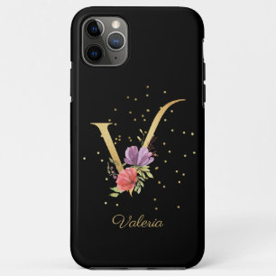 Floral Monogram Personalize Name Initial V Letter iPhone 11 Pro Max Case
